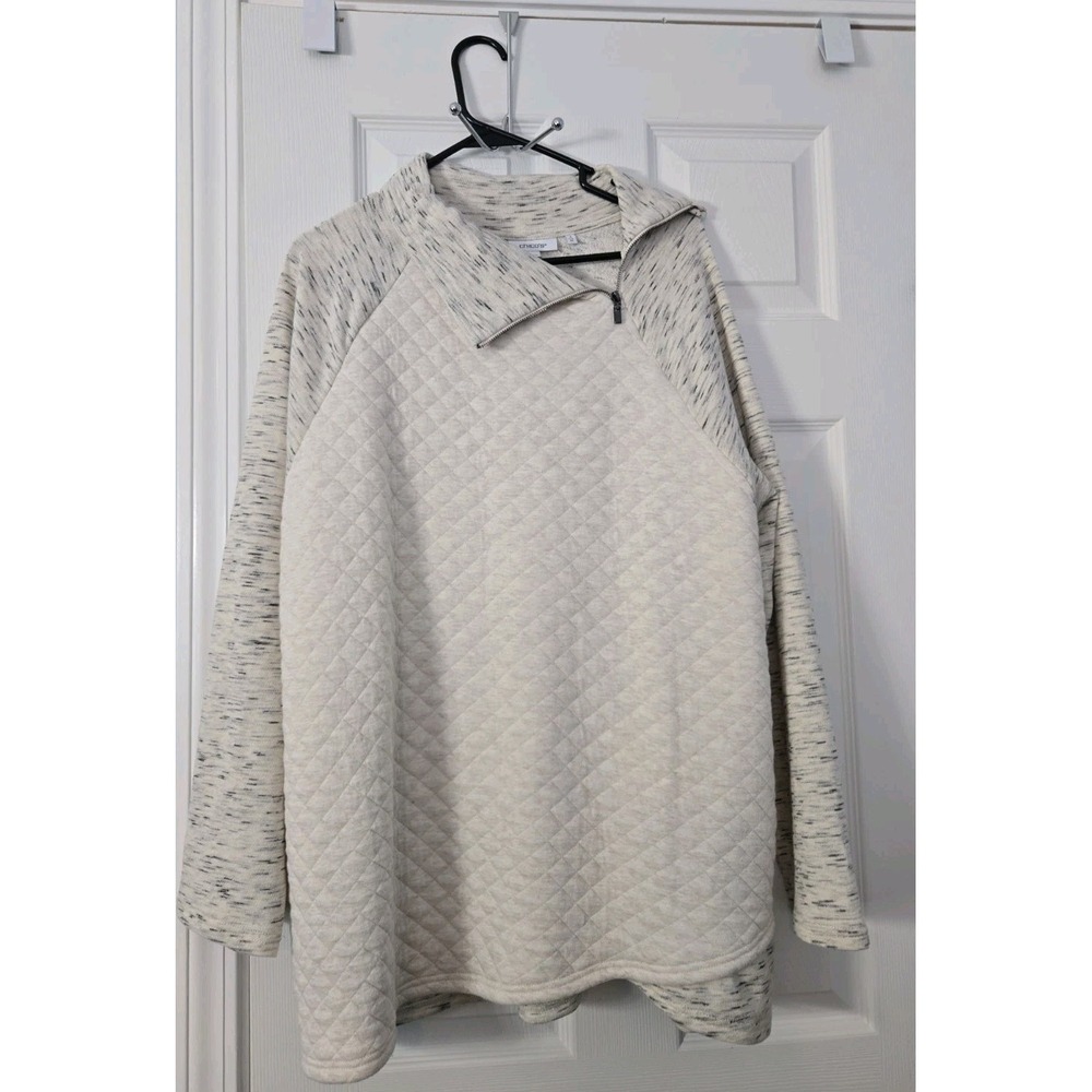 Chico's Womans Pullover Long Sleeve Blouse Size 3 XL Beige & Grey